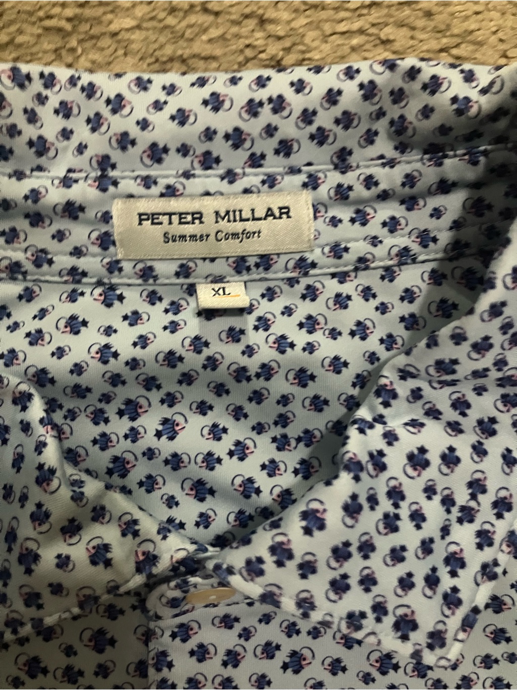 Peter Millar Light Blue Shirt With Navy And Pink Floral Motif